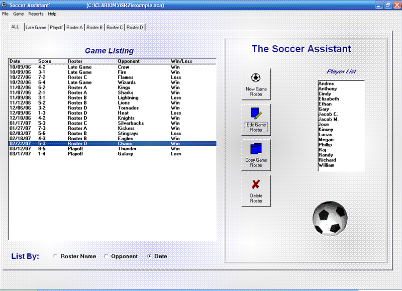 Soccer Roster Organizer 1.0 Screenshot