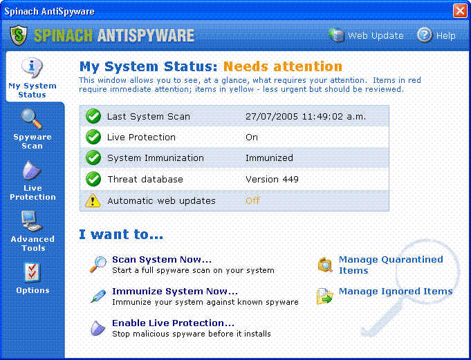 Spinach AntiSpyware 1.59 Screenshot