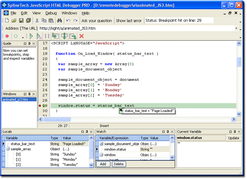 SplineTech JavaScript HTML Debugger 8.23 Screenshot